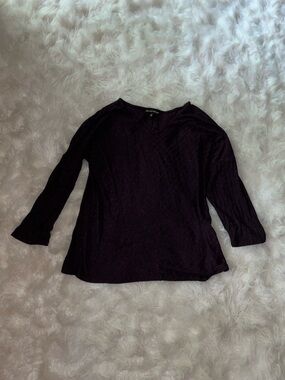 Women’s Long Sleeve Knit Top in Plum - Relaxed V-Neck Tee